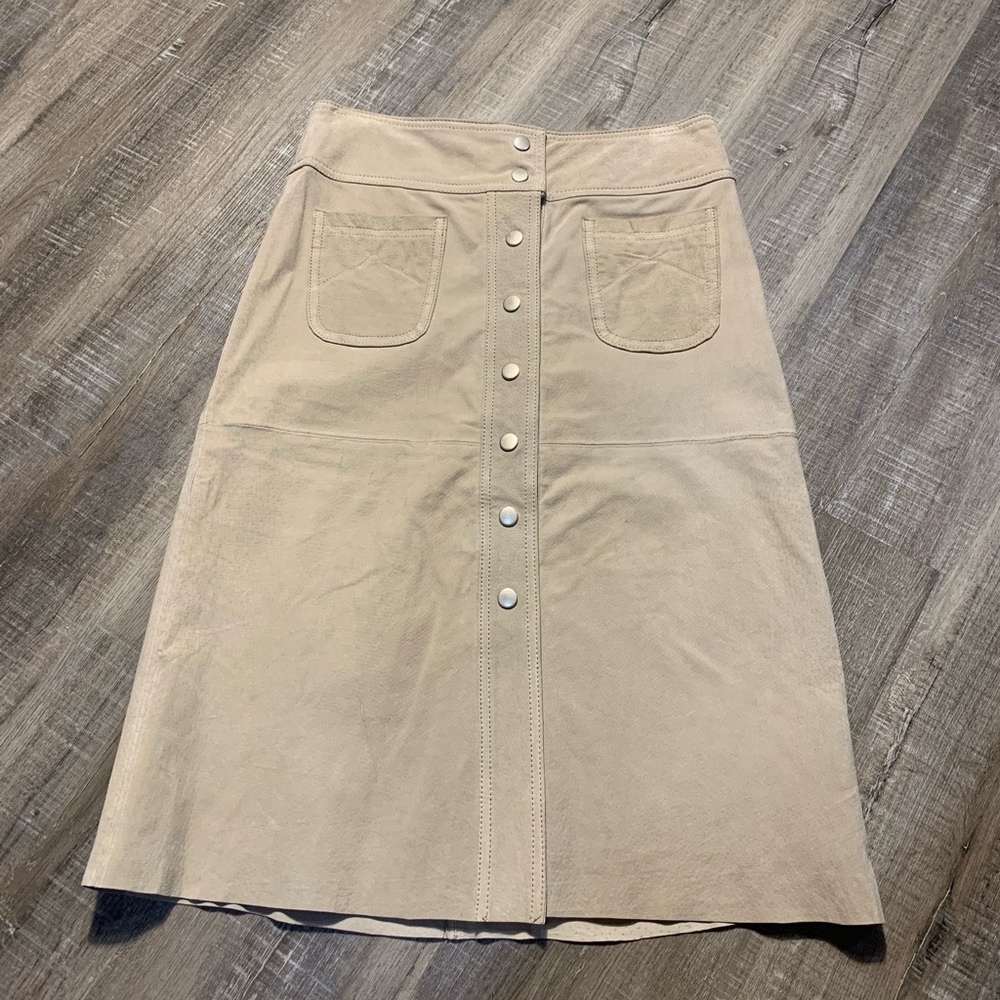 Jou Jou Vintage Tan‎ Leather Suede Front Snap Western Skirt Size 3/4